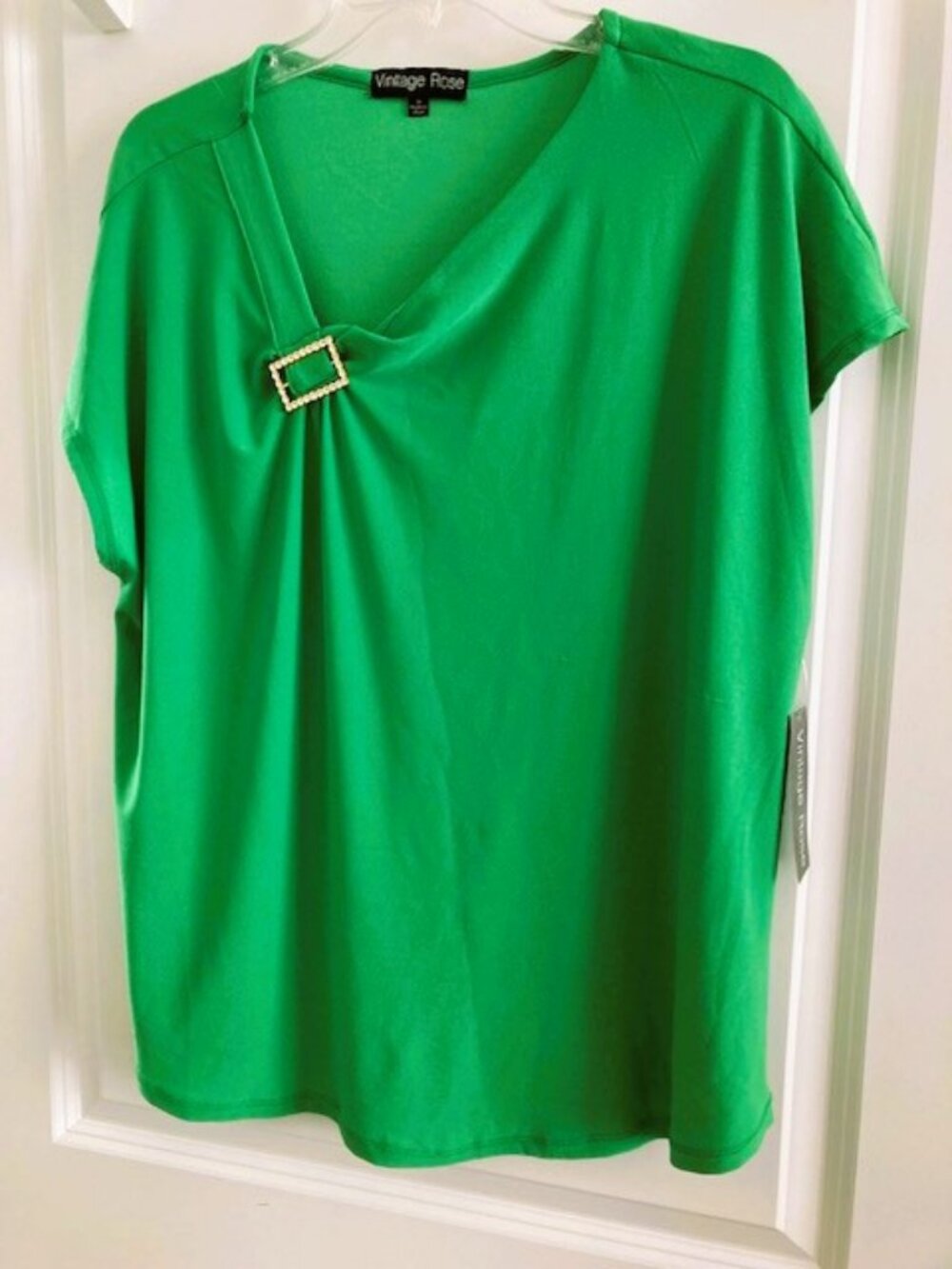 Vintage Rose Top with Rhinestone Buckle Accent -NWT